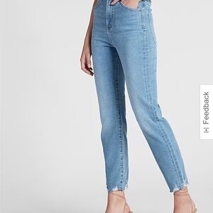 Express Super High Waisted Light Wash Raw Hem Super Soft Slim Jeans